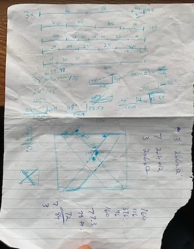 Hand drawn sketches and plans for my picnic table