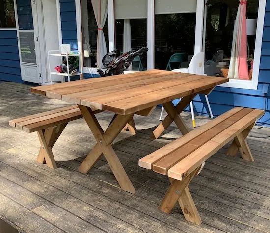 assembled picnic table and benches