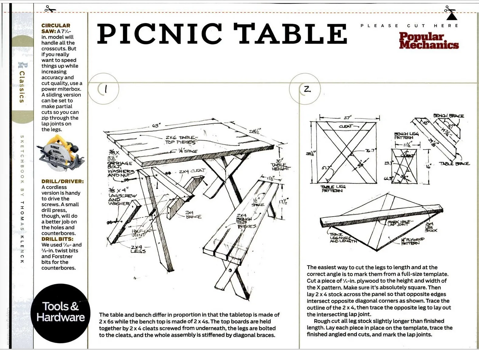 picnic table plan from popular mechanics magazine